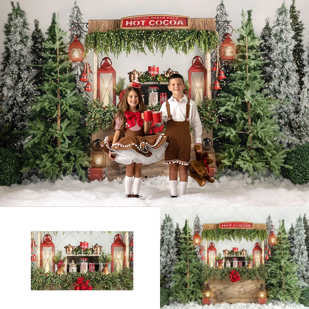 Winter Hot Cocoa For Sale Backdrops Kids Family Photography Child Baby Photocall Xmas Trees Backgrounds