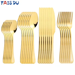 Cubiertos de acero inoxidable de 24 unids/set, cubiertos de mesa dorados, 24 piezas, vajilla de cocina, Cucharas, tenedores