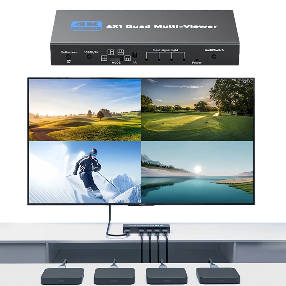 

4K HDMI-Compatible Switcher 4 in 1 Out Quad Multi Viewer HDMI-Compatible Multi-viewer for PlayStation 4/PC/DVD/Security Camera