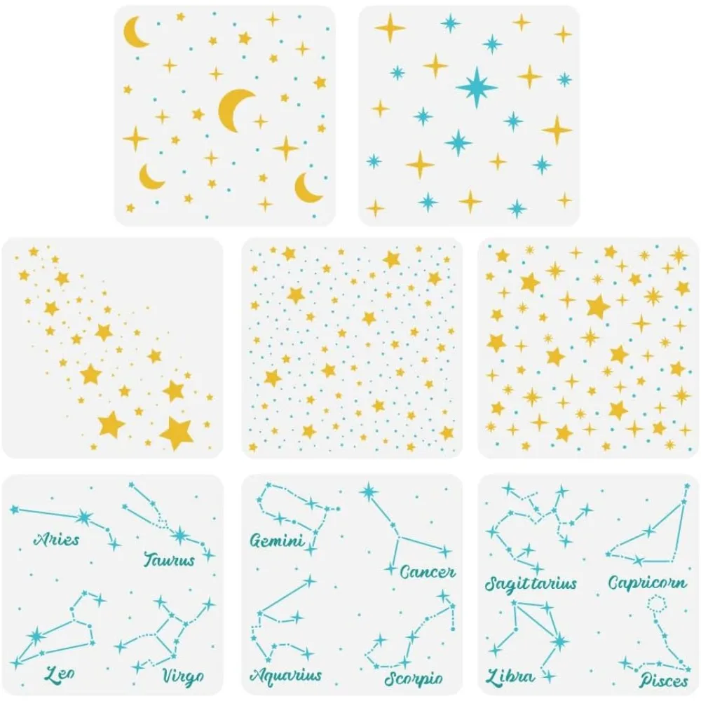 

8PCS Moon Twinkle Stars Painting Stencil 11.8x11.8 Zodiac Constellation Drawing Stencil Decorative Fantasy Theme Stencil