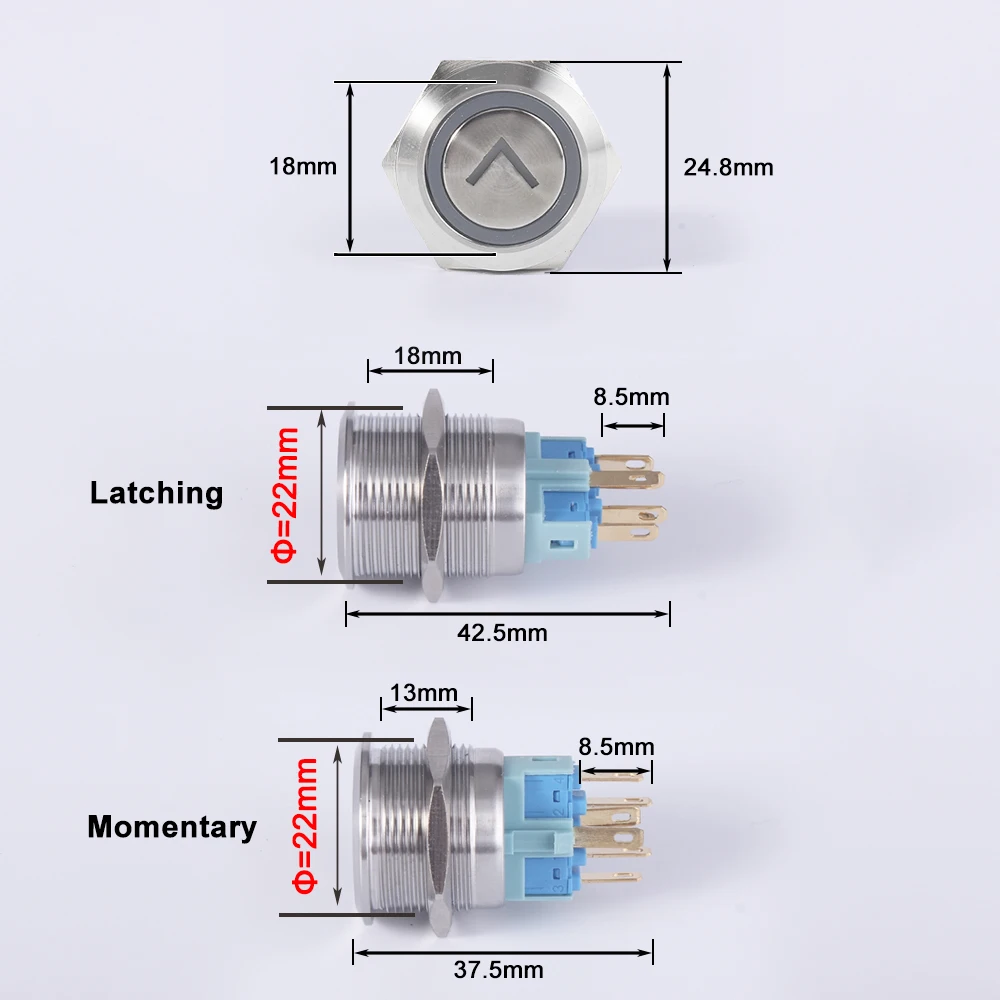 19mm22mm金属リベット,プッシュボタン,車の照明,3v,6v,12v,24v,220v,防水矢印,タイプ