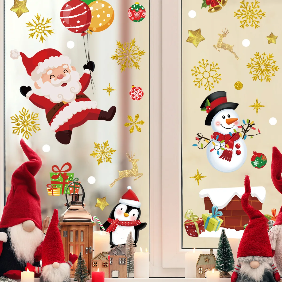 

2pcs Snowflake Santa Claus Christmas Wall Stickers Electrostatic Glass Stickers Window Stickers Home Decoration Wall Stickers