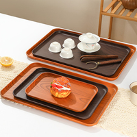 WORTHBUY Rectangular Plastic Storage Tray Wood Grain Food Serving Tray Fruit Snack Dessert Plate Tea Tray Kitchen Organizer