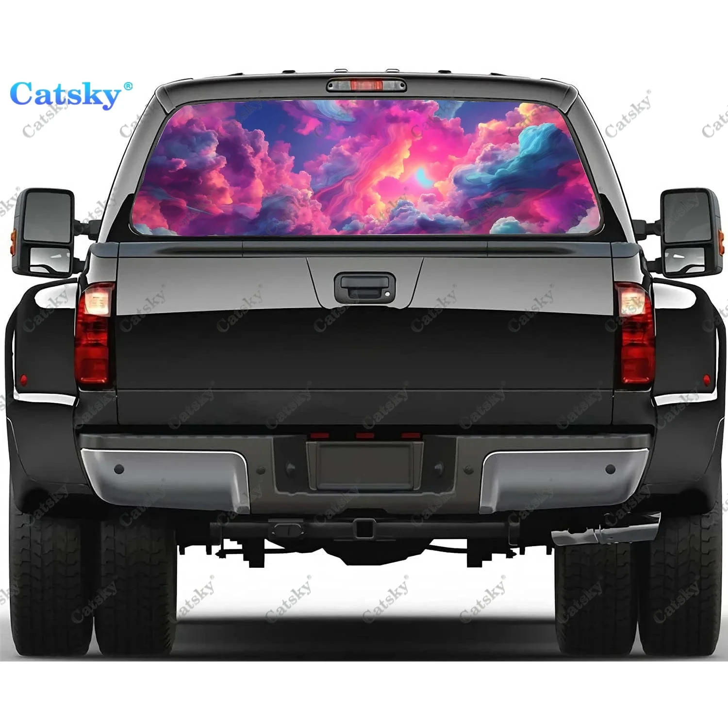 Fantasy Colorful Sky Clouds Rear Window Decal Fit Pickup,Truck,Car Universal See Through Perforated Back Window Vinyl Sticker