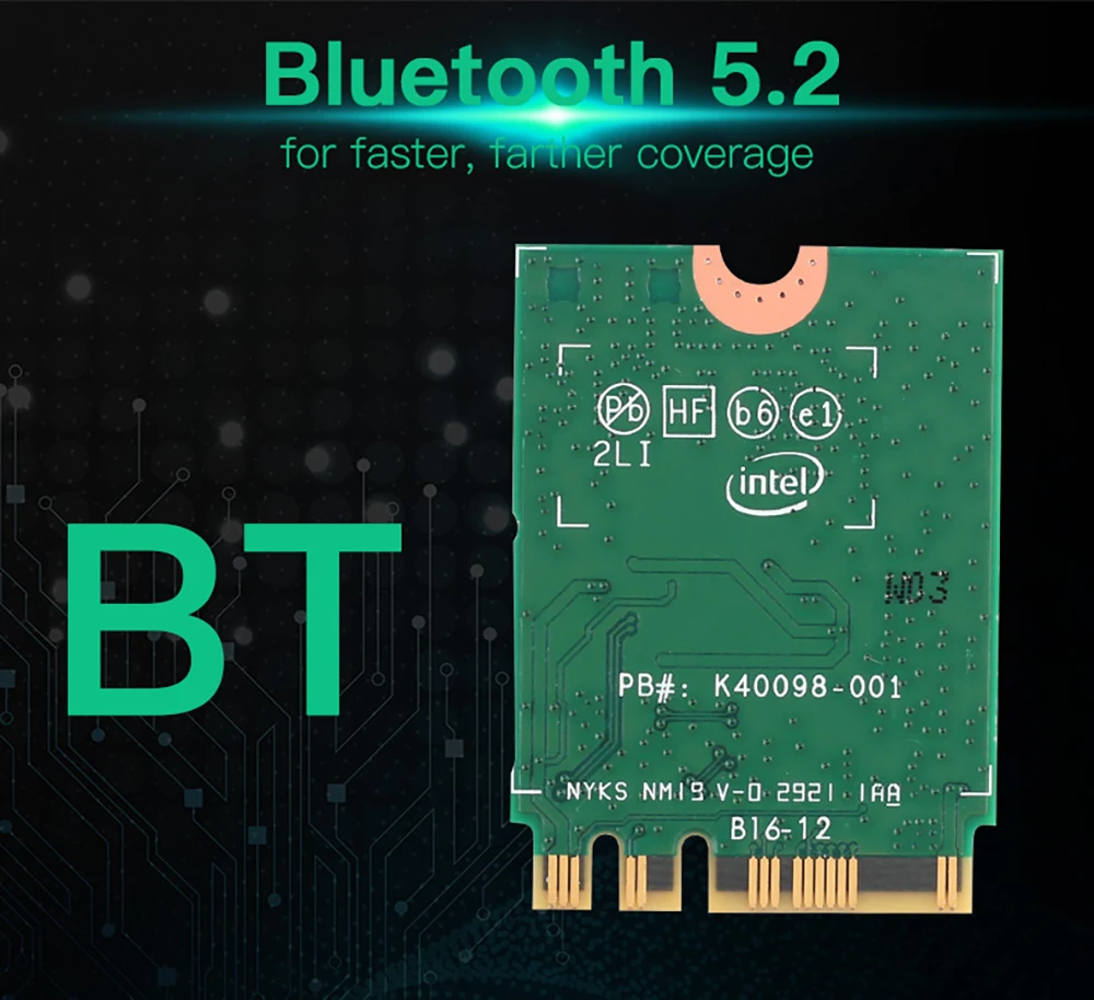 Antena Adaptador Sem Fio Dual Band, Placa de Rede Intel AX200 M.2, AX200NGW Desktop Kit, Bluetooth 5.2, WiFi 6, 802.11ax