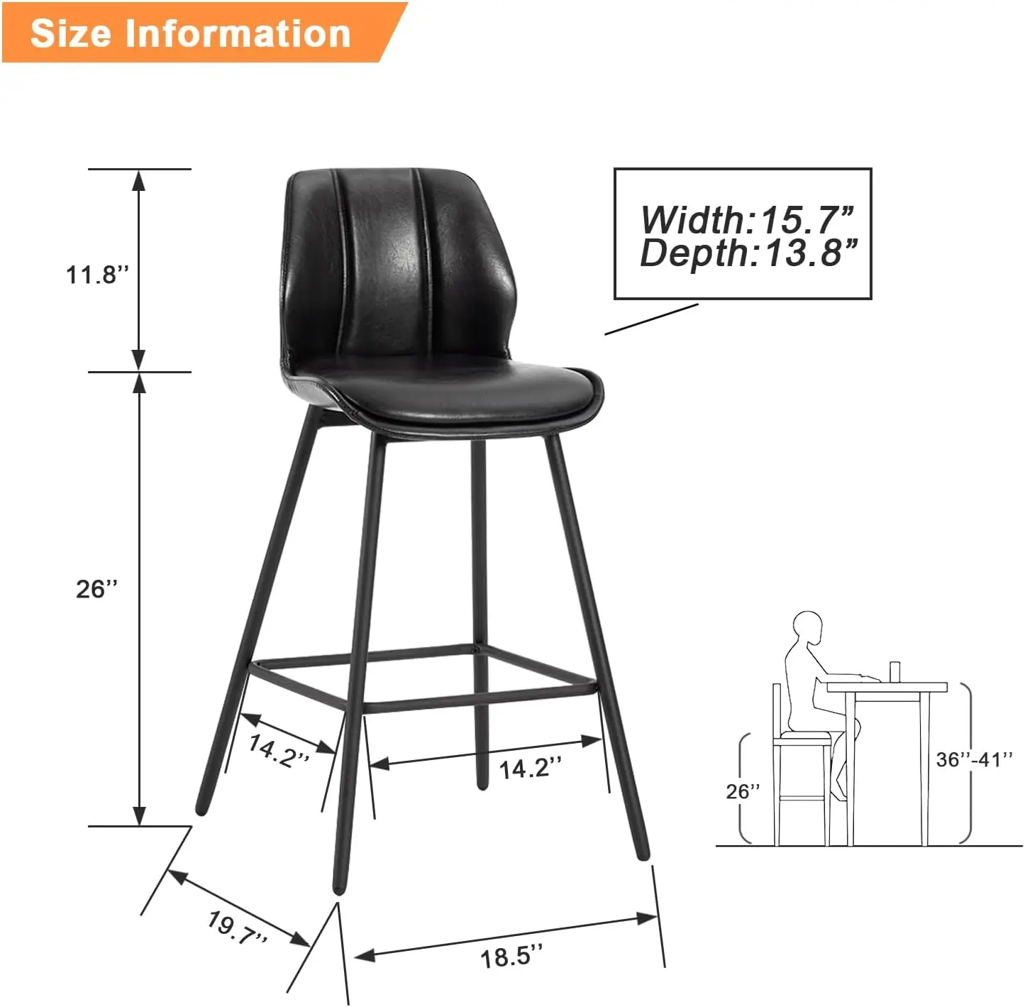 Taburetes de mostrador de 30 pulgadas de altura, taburetes de Pub industriales con respaldo y patas de Metal, sillas modernas de piel sintética sin brazos para Kitch