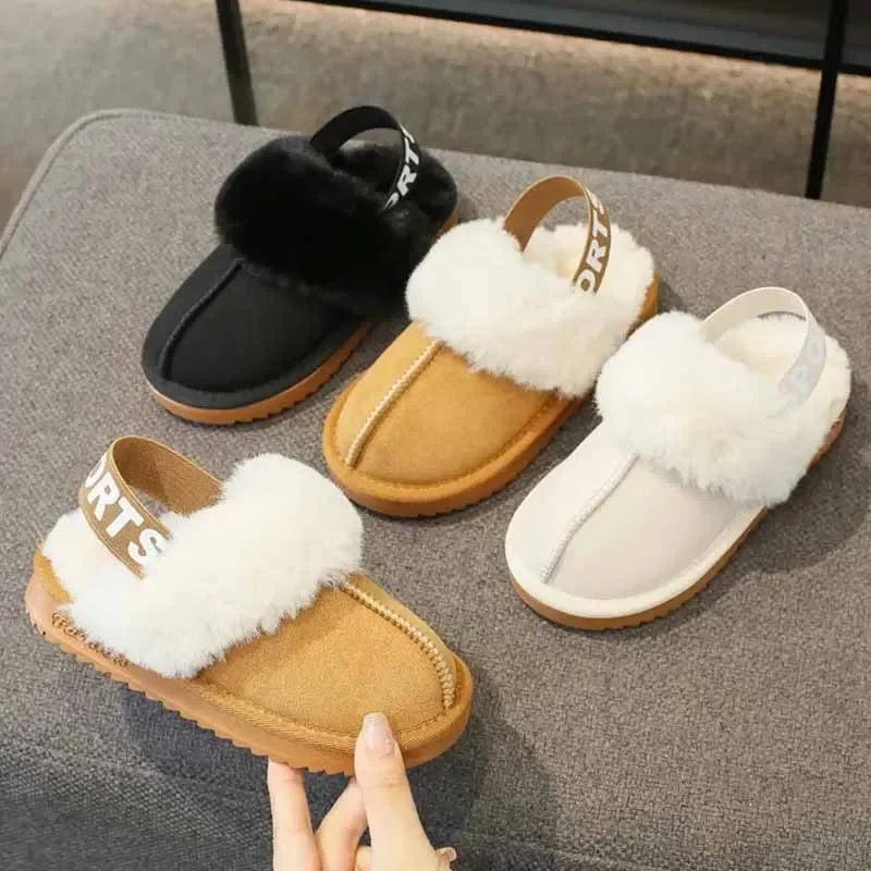 Kids Slippers Girls Casual Shoes 2023 New Boys Shoes Elastic Band Platform Children Plush Winter Flats Breatheable Simple Korean