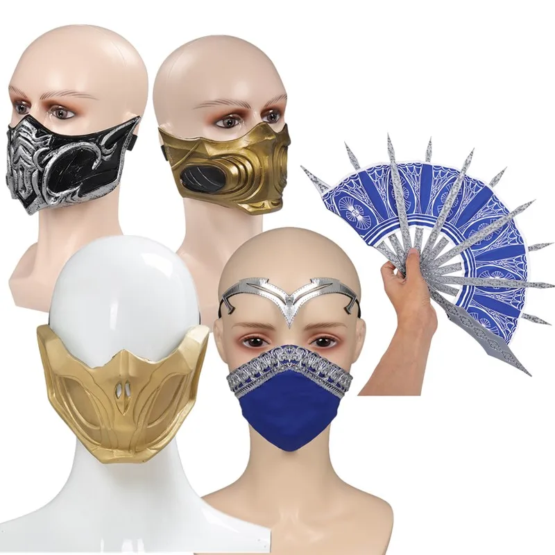 

Взрослый Мортал Косплей Комбат Скорпион Китана Маска Складной Веер Реквизит Sub-Zero Латексные Головные Уборы Хэллоуин Костюм Аксессуары