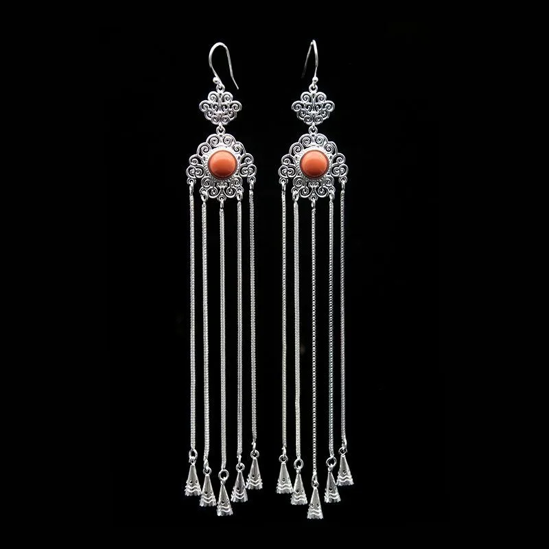 

2026 New Ethnic Style S925 Sterling Silver Tassel Earrings, Long Dangle Earrings for Women