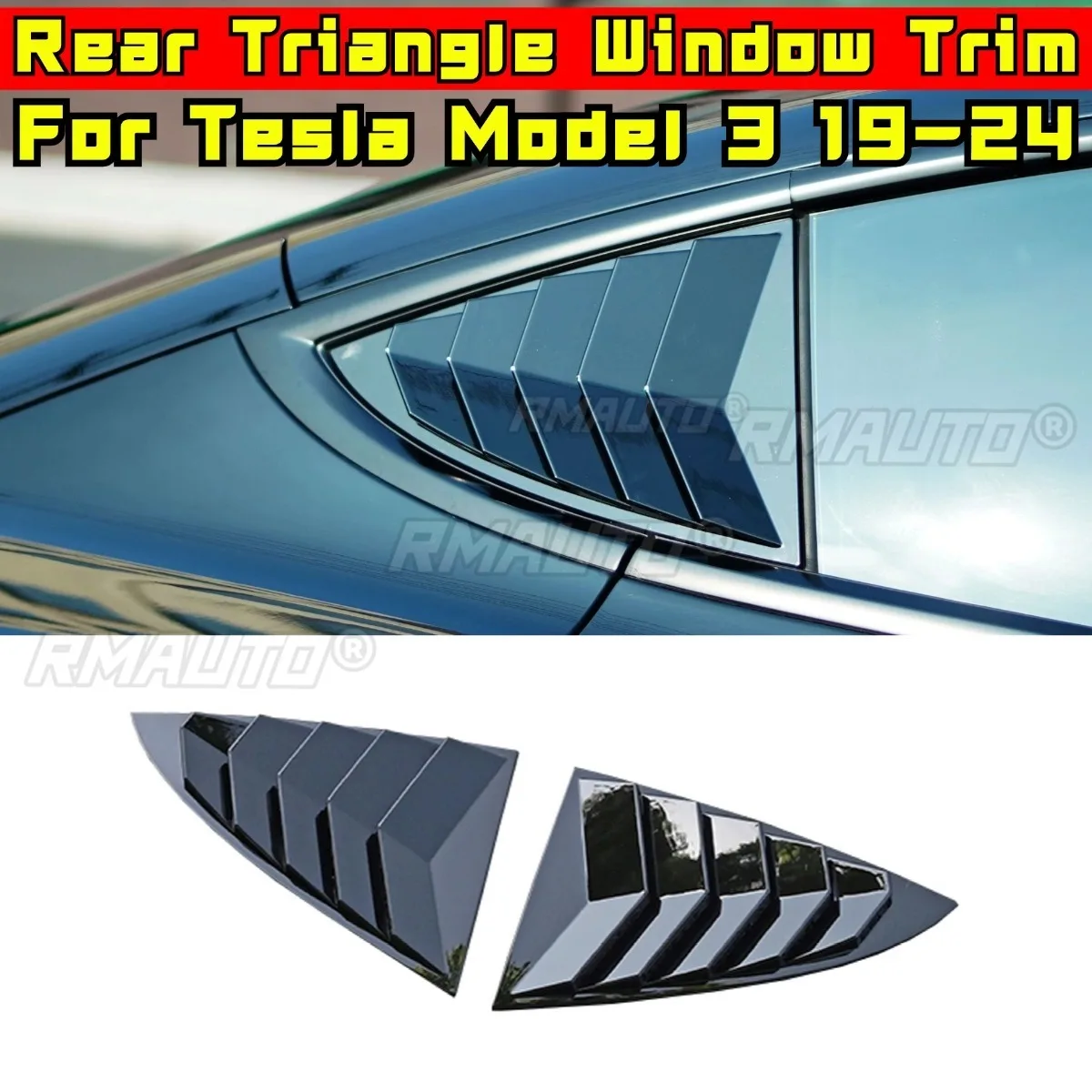 

Car Rear Triangle Window Shark Cheek Trim for Tesla Model 3 2019-2024 Rear Side Vent Window Trim Cover Car Accessories