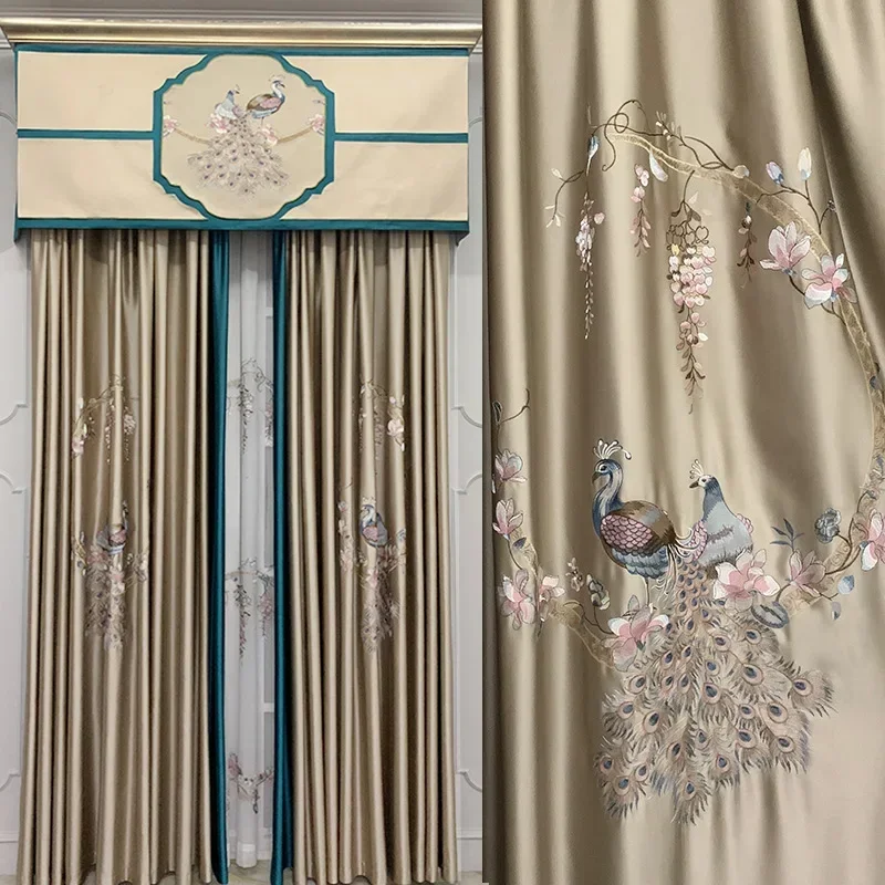 Chinese Style Single Embroidery Peacock Embroidery Curtain Classical Style Living Room Bedroom Villa Bedroom Embroidery