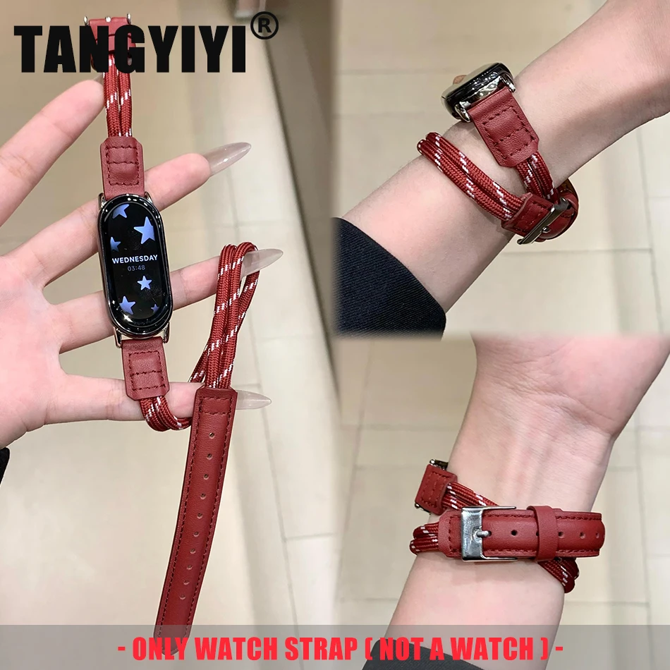 

Fashion Luxury Braid Nylon Rope Leather Strap For Xiaomi Mi Band 9 8 Pro 7 Miband 8 9 6 5 Wristband Double Circle Long Bracelet