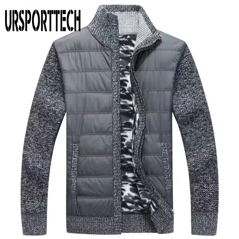 

Plus Size M-3XL New Men's Thick Sweater Coat Male Autumn Winter Down Sweatercoat Black Blue Gray Zipper Sweater Jacket Outerwear