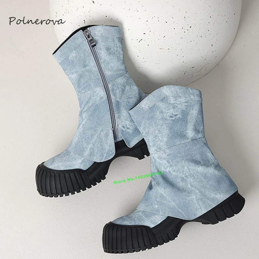 Newest Cowboy Denim Ankle Boots Square Toe Thick Sole Fashion Boots Banquet Runway Shoes for Women 2023 Autumn Concise Versatile