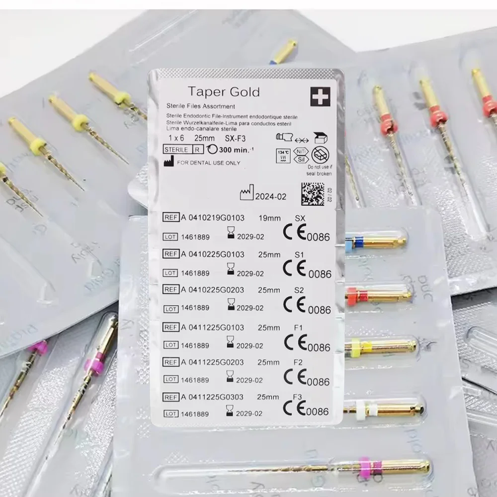 6Pcs Dental taper Gold Rotary file endo file Assorted SX-F3 21mm 25mm 31mm Endodontic Flexible Dentist Use for Root Canal tool