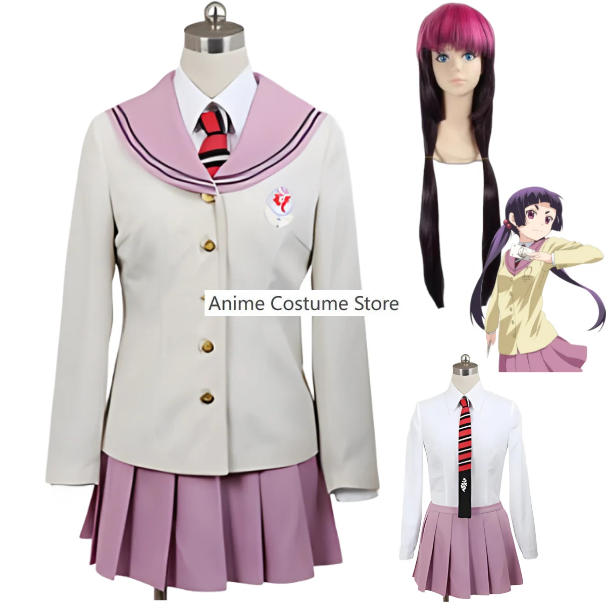 Anime Ao No Exorcist Kamiki Izumo Cosplay Costume Wig Japanese Pink JK Uniform Skirt Woman Kawaii Lovely Campus Sailor Suit