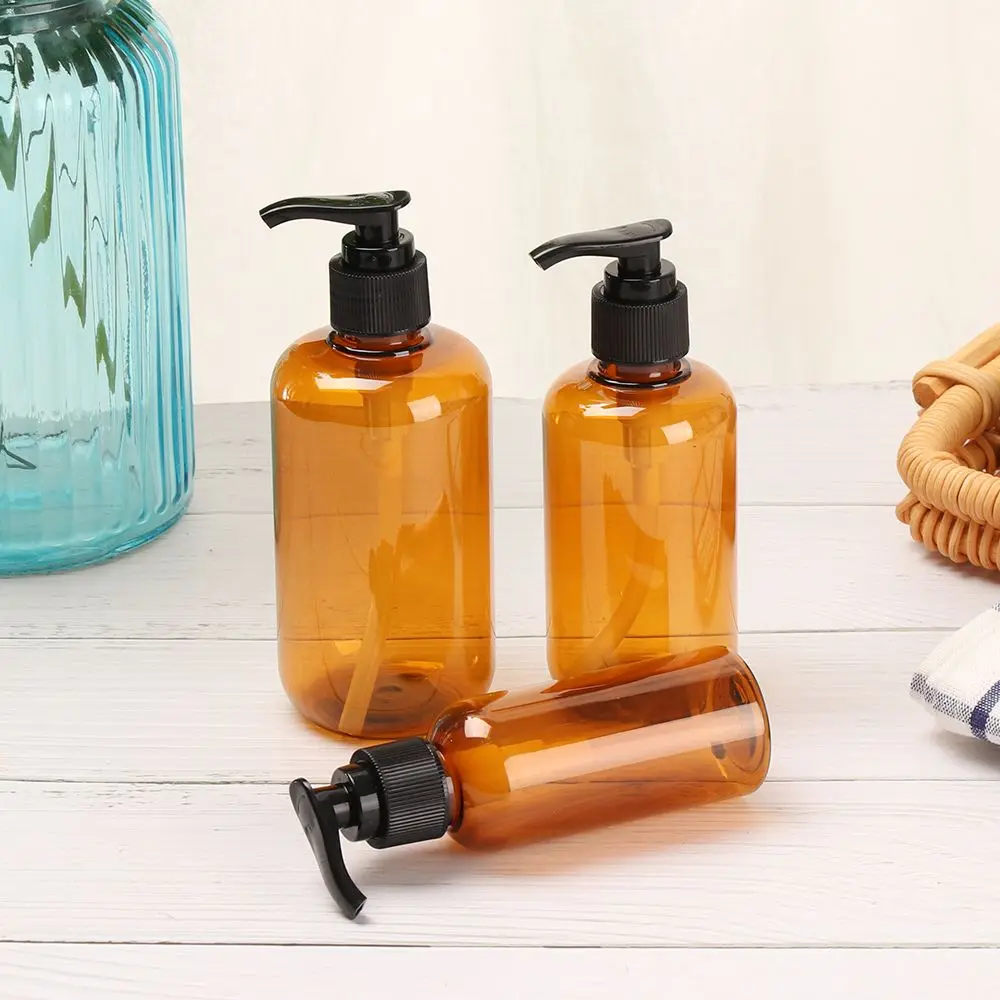 1 Pc Brown/Clear Refillable Plastic Bottles Shampoo Lotion Shower Gel Hand Sanitizer Pump Container Bottles Home Bath Supplies