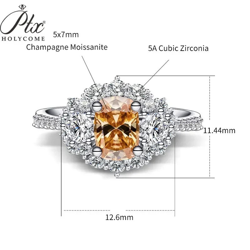 

PTX Cushion Cut Champagne Color Moissanite Loose Gemstones Supplier Pass Moissanite Diamond Tester for Women Couple Rings