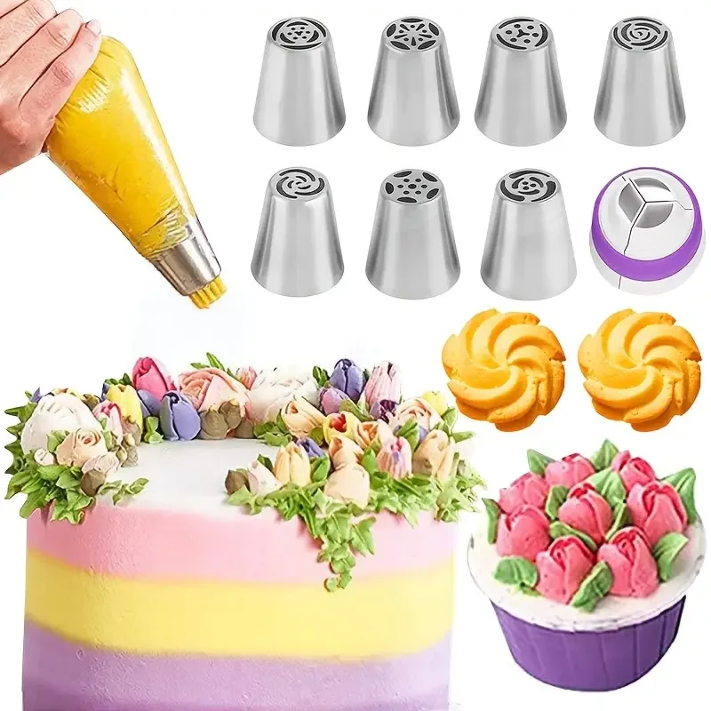 17PCS Russian Cream Nozzles Piping Tips Set - 7 Flower Nozzles, 2 TPU Bags & Tools - Professional DIY Cake Decorating Tool Kit