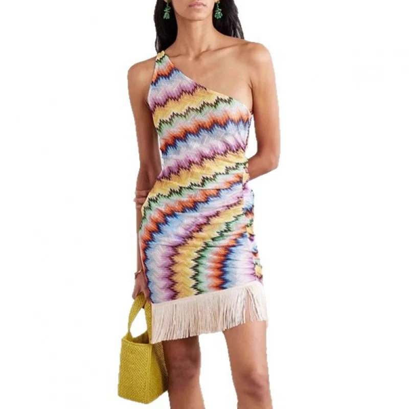 

Сексуальная выдолбленная Vne Slim Dr Independent Station с принтом, асимметричная кисточка на плечах Dr, с запахом с высокой талией, летняя ...