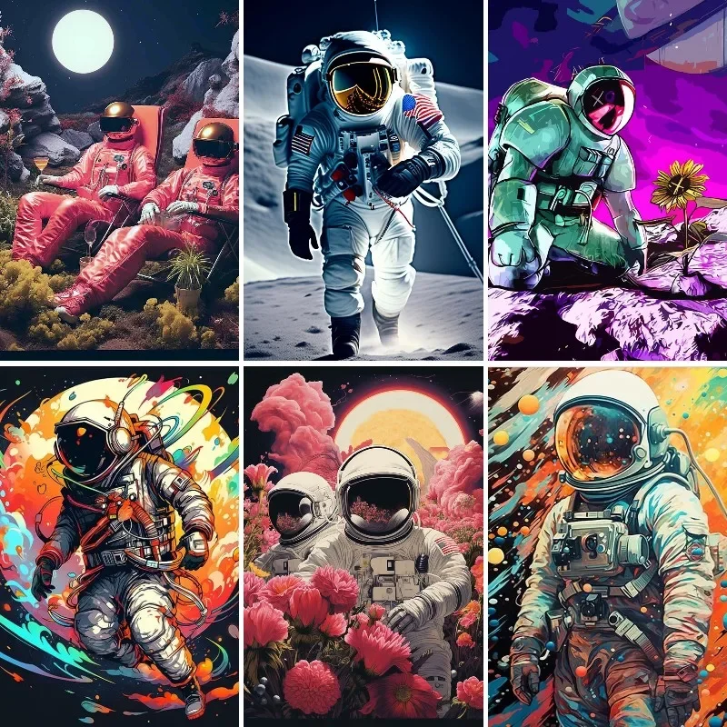 풀 드릴 다이아몬드 페인팅 크로스 스티치 키트, 우주 비행사, 풀 스퀘어 라운드 다이아몬드 자수, 모자이크 우주 비행사, 장식 선물