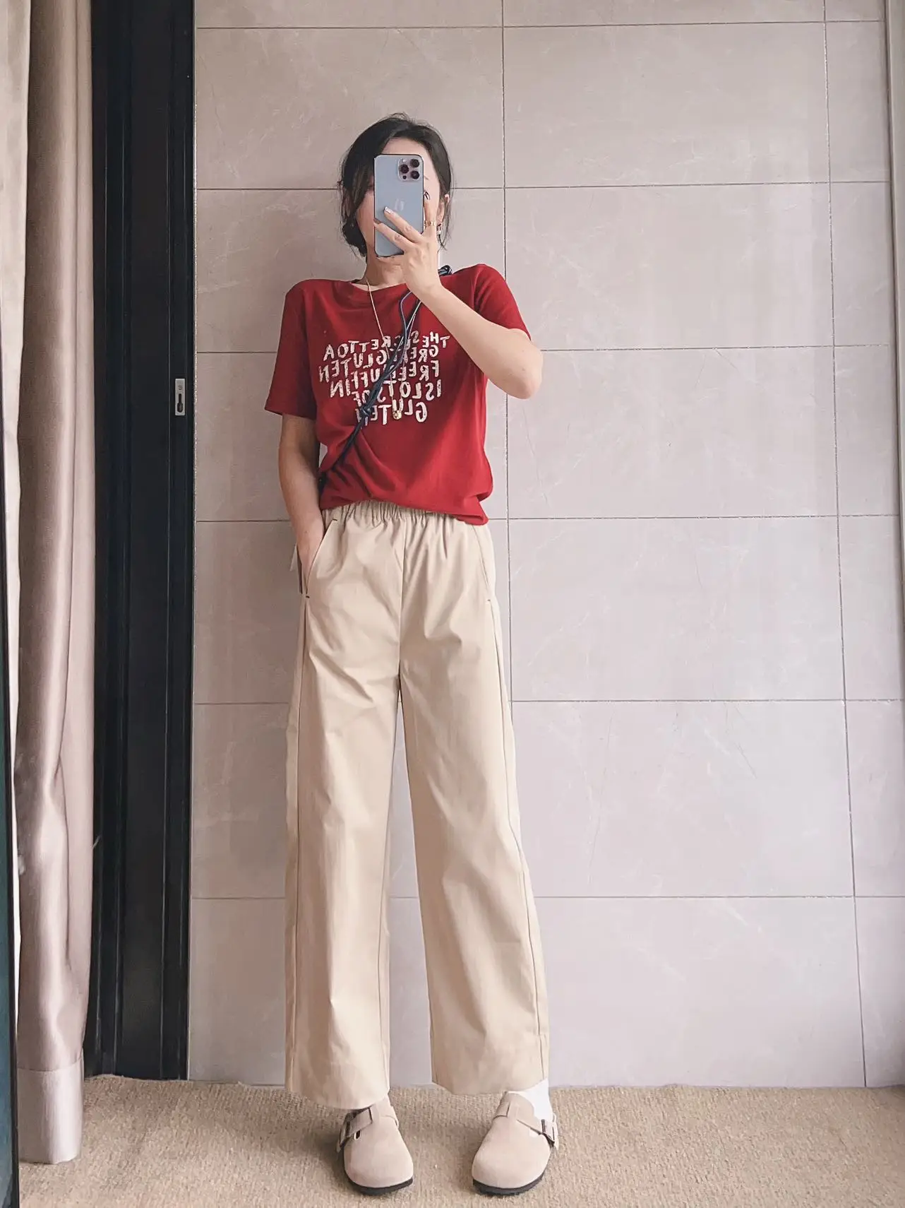 

Princess Barbara Home Simple Style Elastic Waist Airy Feel 9-Length Casual Pants Comfortable Fit Straight Leg Ladies Trousers