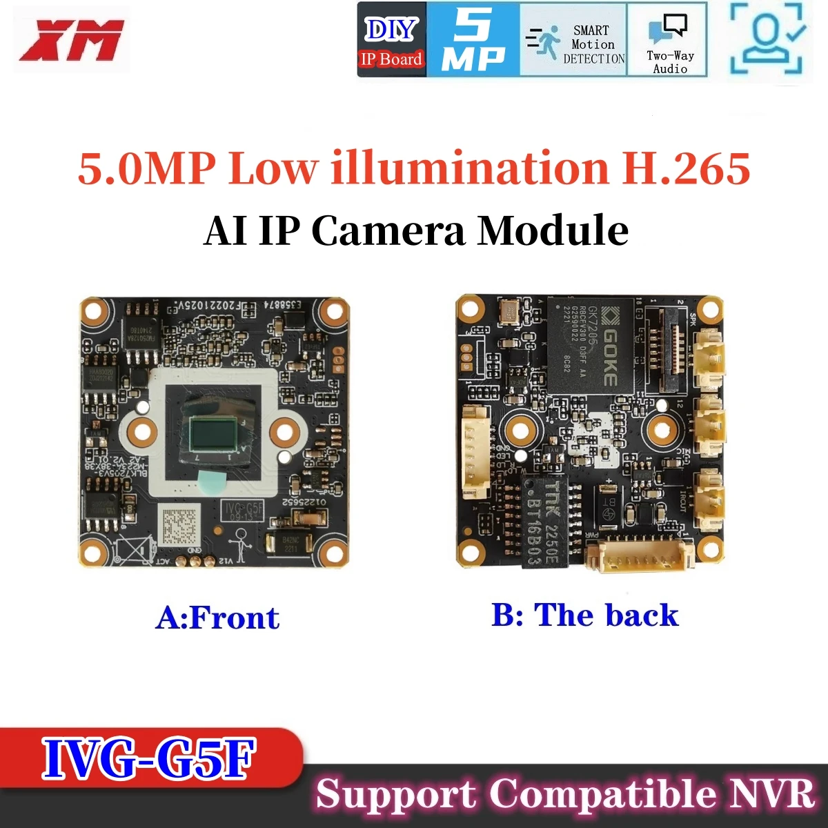 XM 5.0 Megapixel low illumination H.265 Intelligent analysis AI IP Camera Module Board CCTV Camera IP Chip Board Mobile Phone