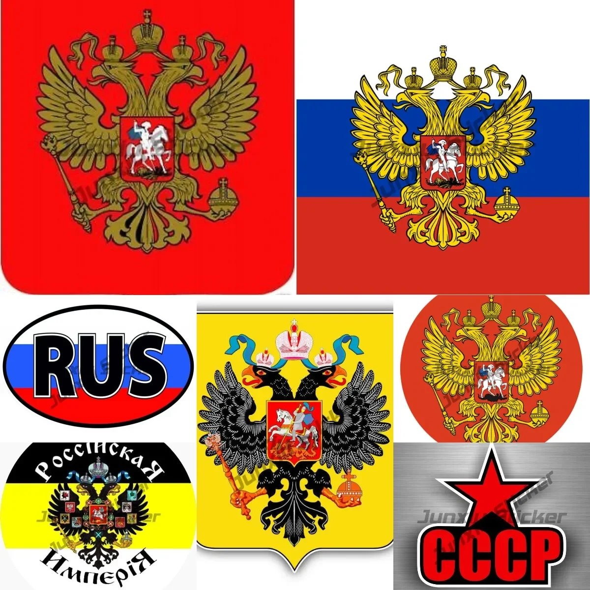 

Creative RU Flag Russia Sticker Reflective Decal Coat of Arms of The Russian Federation Waterproof Stickers Small Town Car Decal
