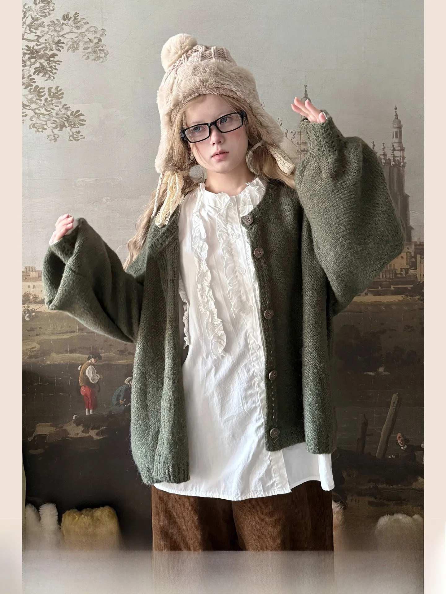 

Sweet Retro White Ruffle Long Sve irt Women's Autumn Winter Design Internal Match Cotton Casual Loose Sle round Ne B...