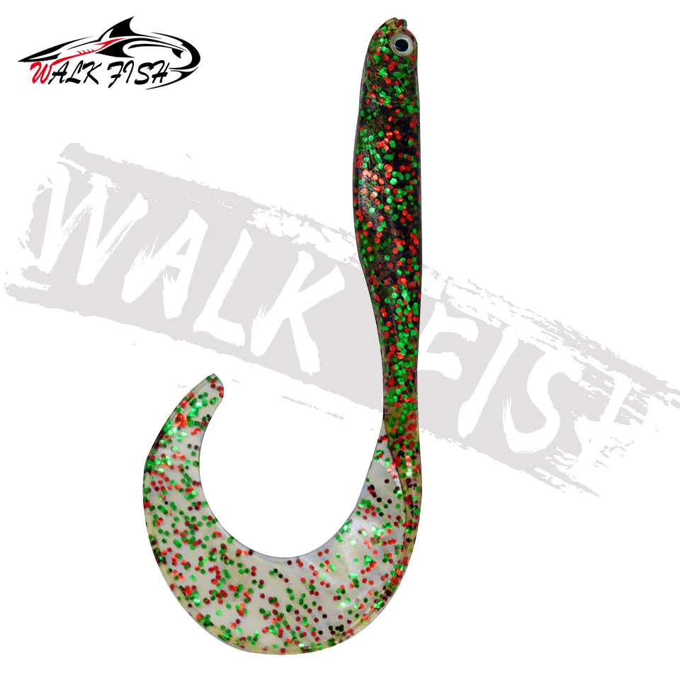 WALK FISH 4PCS Fishing 3D Eyes Soft Fish Lures 10.5cm 6.5g Long Tail Swimbaits Jig Wobblers Abdominal Hook Slot Silicone Bait