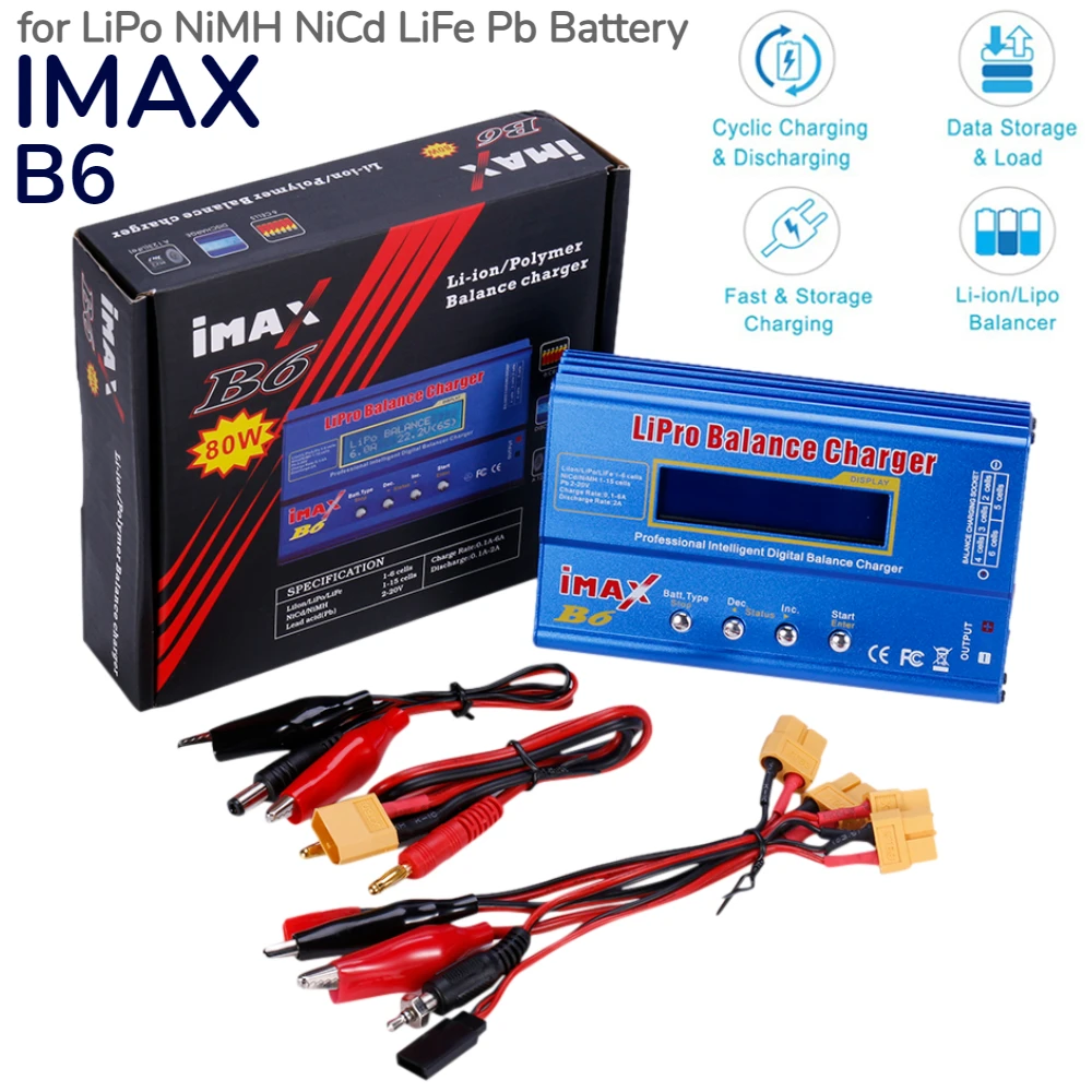 IMAX B6 80W Lipo Balance Charger for LiPo NiMH NiCd LiFe Pb RC Battery Charger Tamiya/XT60 LCD Dispaly Digital Battery Charger