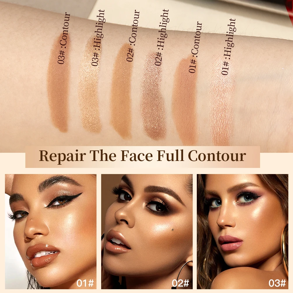 QIBEST 2 In 1 Matte Contouring Bronzer Stick Double Head High Gloss Face Nose Shadow Cream Brighten Highlighter Makeup Concealer