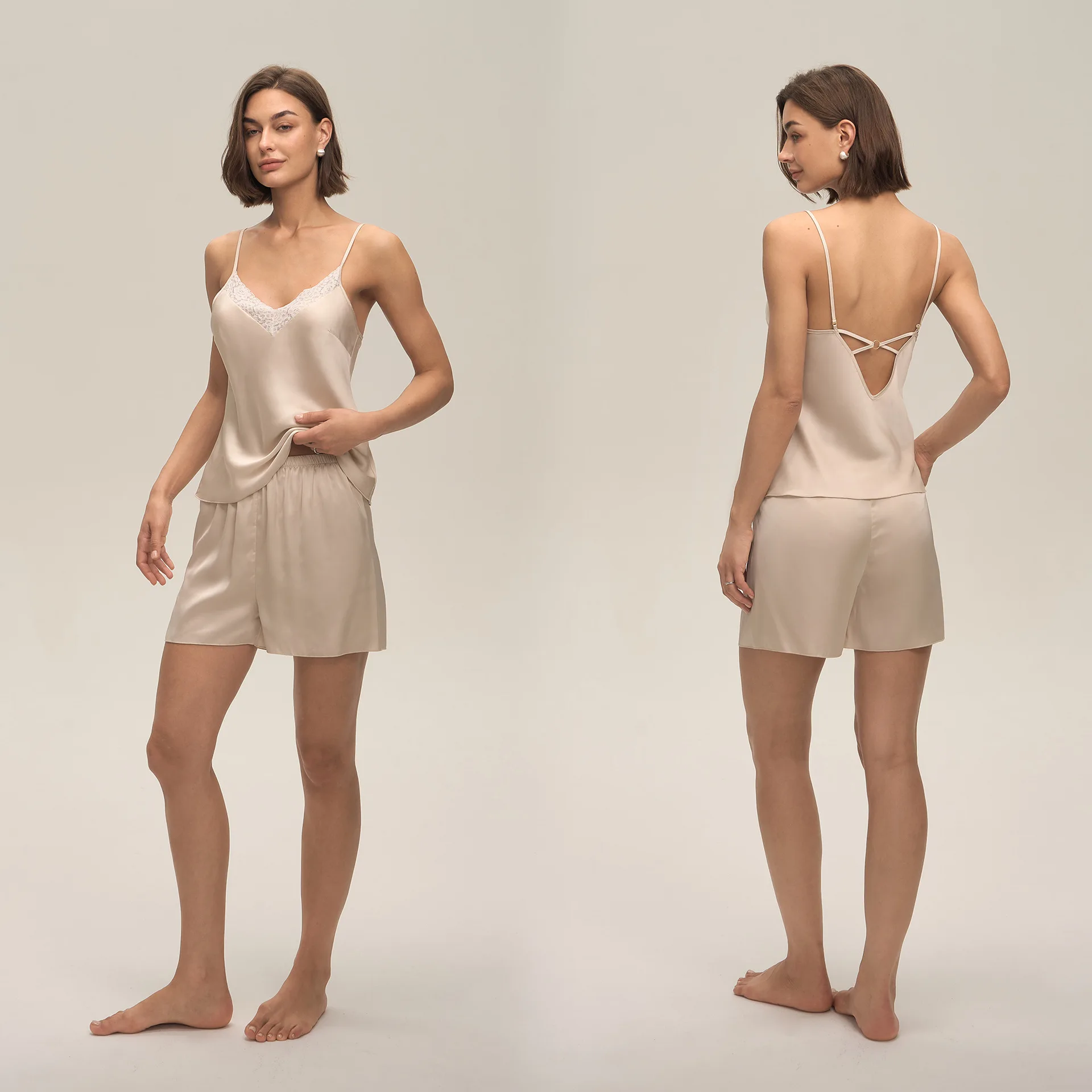 

Lace Trim Suspender Pajamas Set Sexy Women Sleepwear Strap Top Shorts Summer Satin Homewear