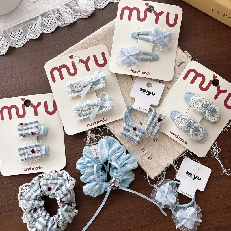 

Синие заколки для волос с кружевной бахромой и бантом, элегантные тканевые резинки в клетку, милые аксессуары для причесок для девочек и малышей на каждый день