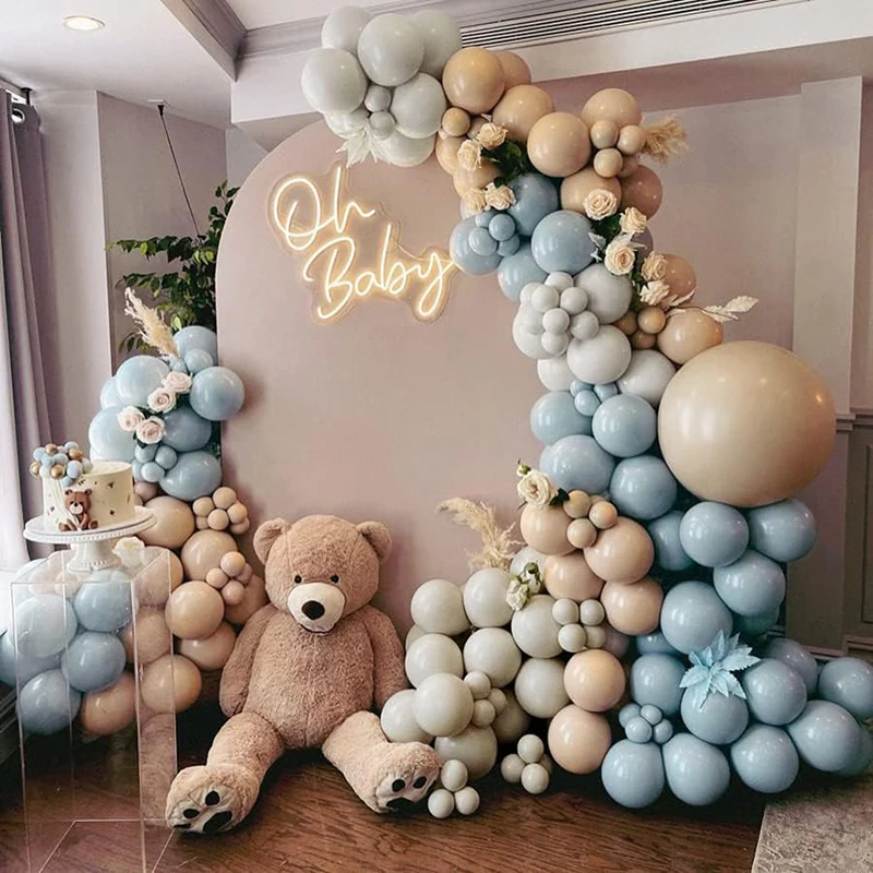 Baby Blue White Sand Cream Balloon Garland Arch Kit kids1st Birthday Party Decoration boy Latex Ballon Gender Reveal Baby Shower