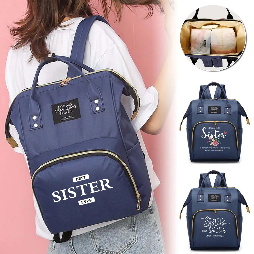 Large Capacity Mummy Bag Diaper Bag Mommy Backpack Baby Care Stuff Organizer Printing Sister Series Travel Essentials