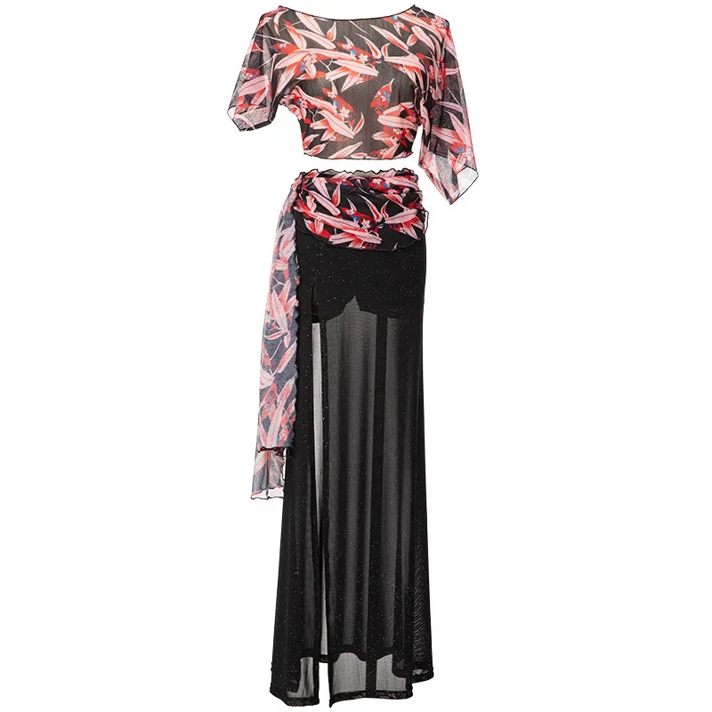 Falda larga estampada Sexy para mujer, traje de danza del vientre, ropa de práctica de Baile Oriental, ropa de rendimiento de competición