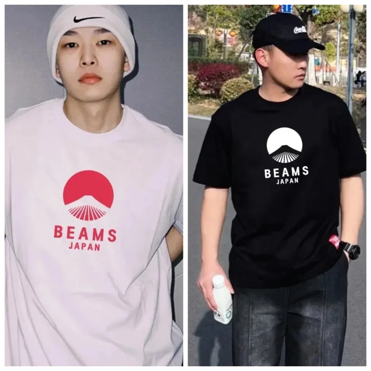 

BEAMS JAPAN 20SS Japanese Designed Fanfuji Mountain Red Rope Men's and Women's Loose Cotton Round Neck Short Sleeved T-shirt