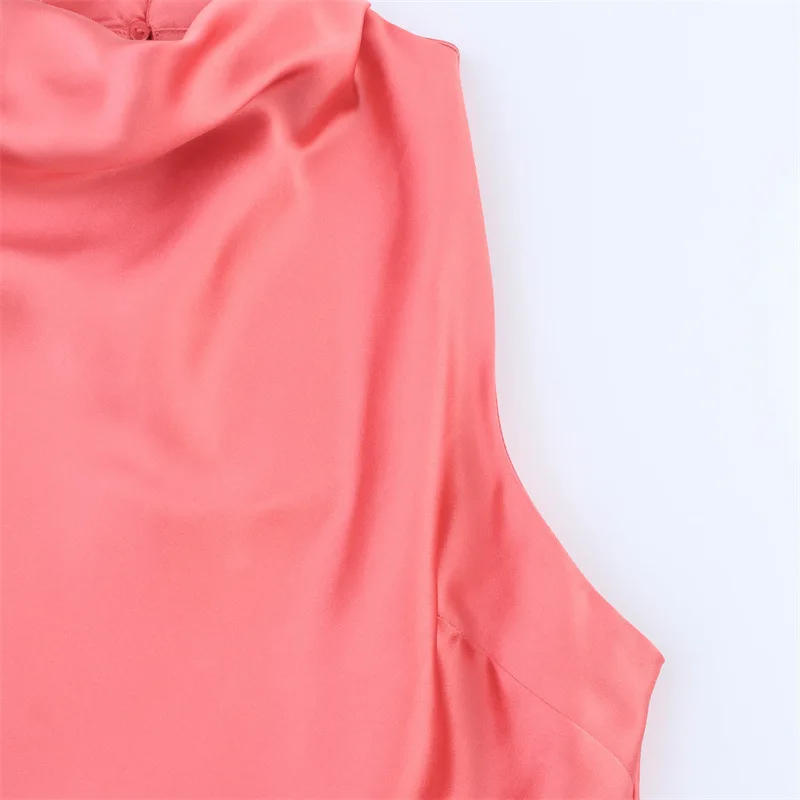 2025 Summer New Elegant Silk Texture Women Dress Simple Solid Color Female Sleeveless Long Dresses