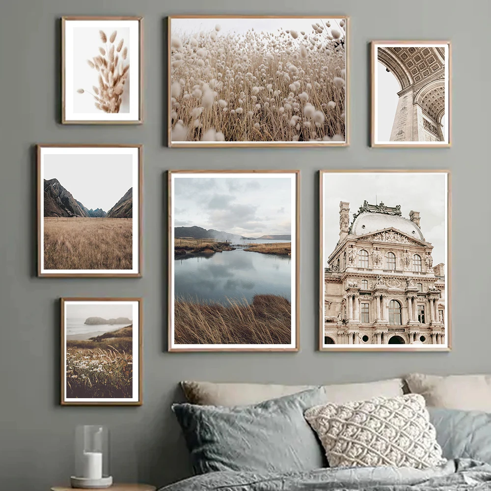 Building Reed Grass Wall Art Beige Dandelion Canvas Poster Print Pictures  Art Prints Lake Nordic Posters Bedroom Wall Decor