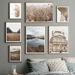 Building Reed Grass Wall Art Beige Dandelion Canvas Poster Print Pictures Art Prints Lake Nordic Posters Bedroom Wall Decor