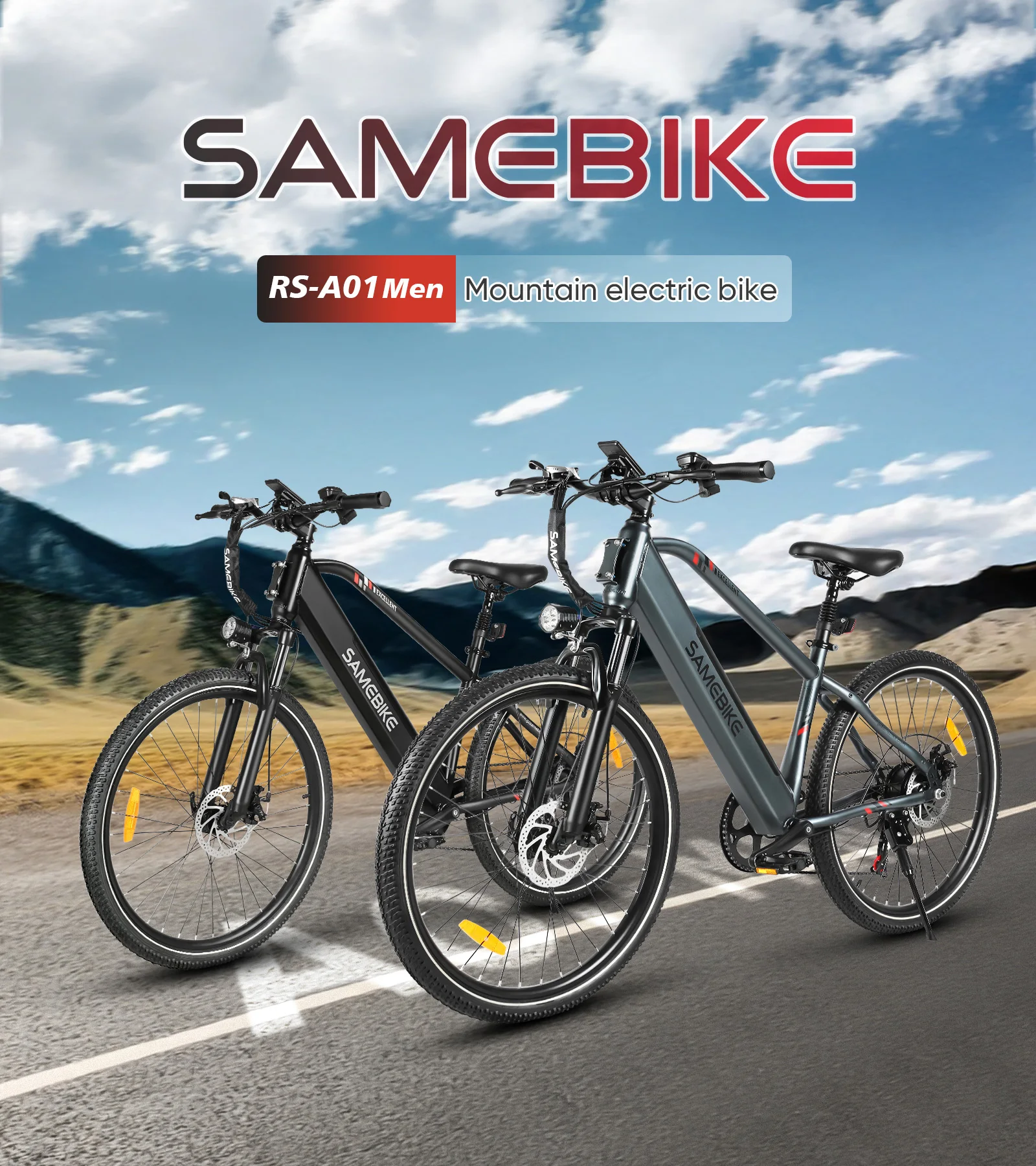 Samebike 27,5 Zoll Elektrofahrrad RS-A01MAN 36V15Ah Lithium-Batterie Motor E-Bike 7-Gang-Schaltung Elektrisches Mountainbike – Detail 1
