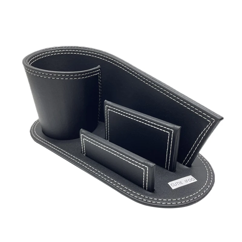 Desk Organizer Caddy Leather Pen Holder with Business Card Storage Stand for School, Office Supplies Collection Caddy