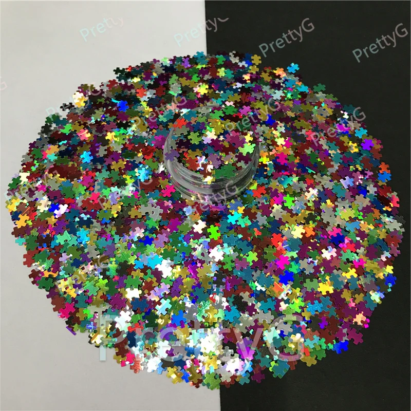 PrettyG 1 scatola di paillettes glitterate colorate a forma di Puzzle per resina fai da te accessori per la decorazione di trucco per unghie