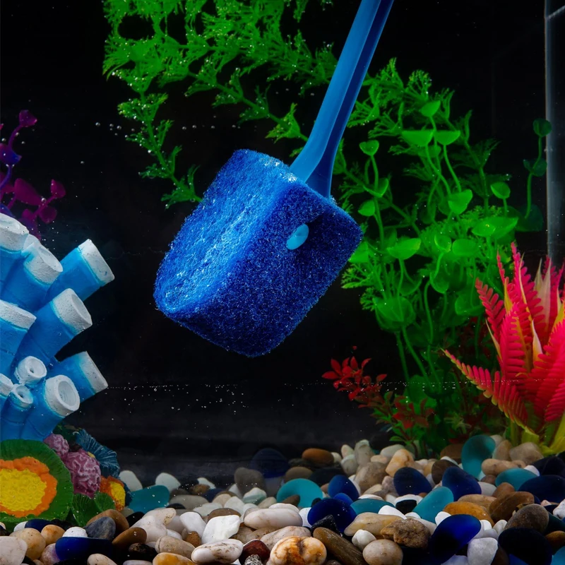 Aquarium Algae Scraper Double Sided Sponge Brush Cleaner Long Handle Fish Tank Scrubber for Glass Aquariums and Home Kitchen