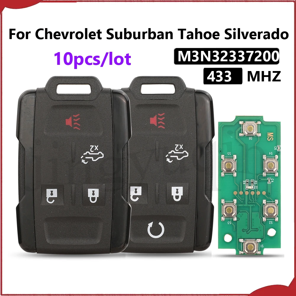 Jingyuqin New 10pcs M3N32337200 433Mhz Remote Key For Chevrolet Suburban Tahoe Silverado Canyon GMC Pickup 3+1/4+1 Buttons Black