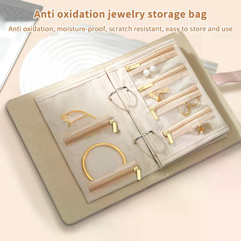 

Jewelry storage PU Leather Book Zipper Clear Pockets Packaging Box Necklace Binder Display Product for Women