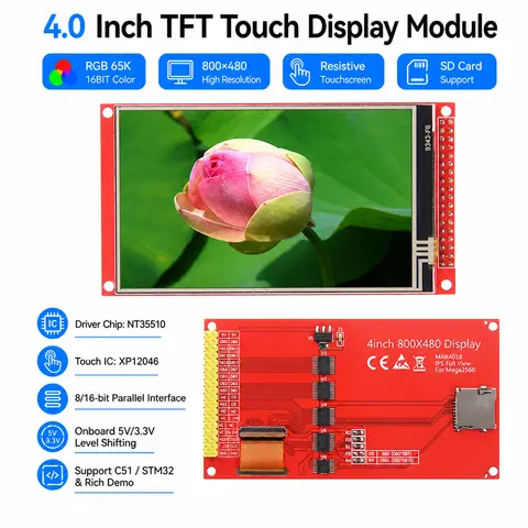 4.0 インチ 800x480 TFT カラーディスプレイモジュール 16 ビット RGB 65K、抵抗膜式タッチ 5V/3.3V 互換サポート SD スロット Arduino STM32 C51 用