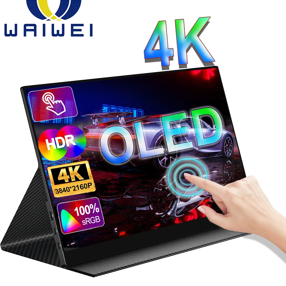 

Waiwei 15.6 Inch OLED 4K Portable Monitor Touch Screen OLED Display for PC Laptop PS4 PS5 Xbox Switch Phone Game Monitor