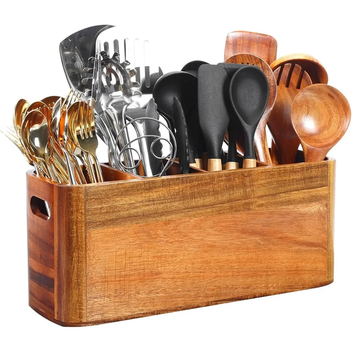A50U Kitchen Utensil Holder,Rustic Minimalist Decor Wooden Storage for Cooking and Silverware, Counter or Countertop